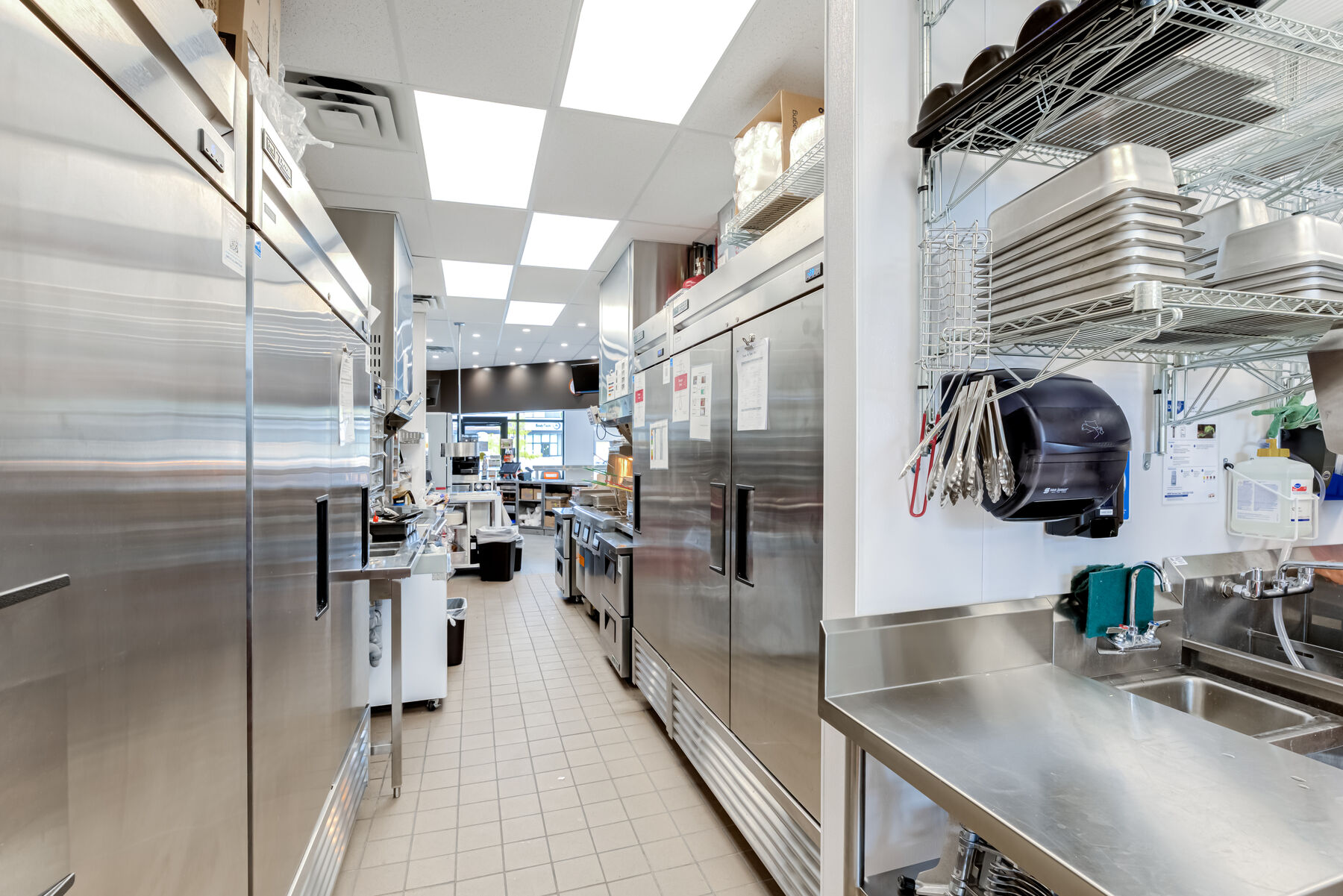Commercial restaurant kitchen and food preparation line