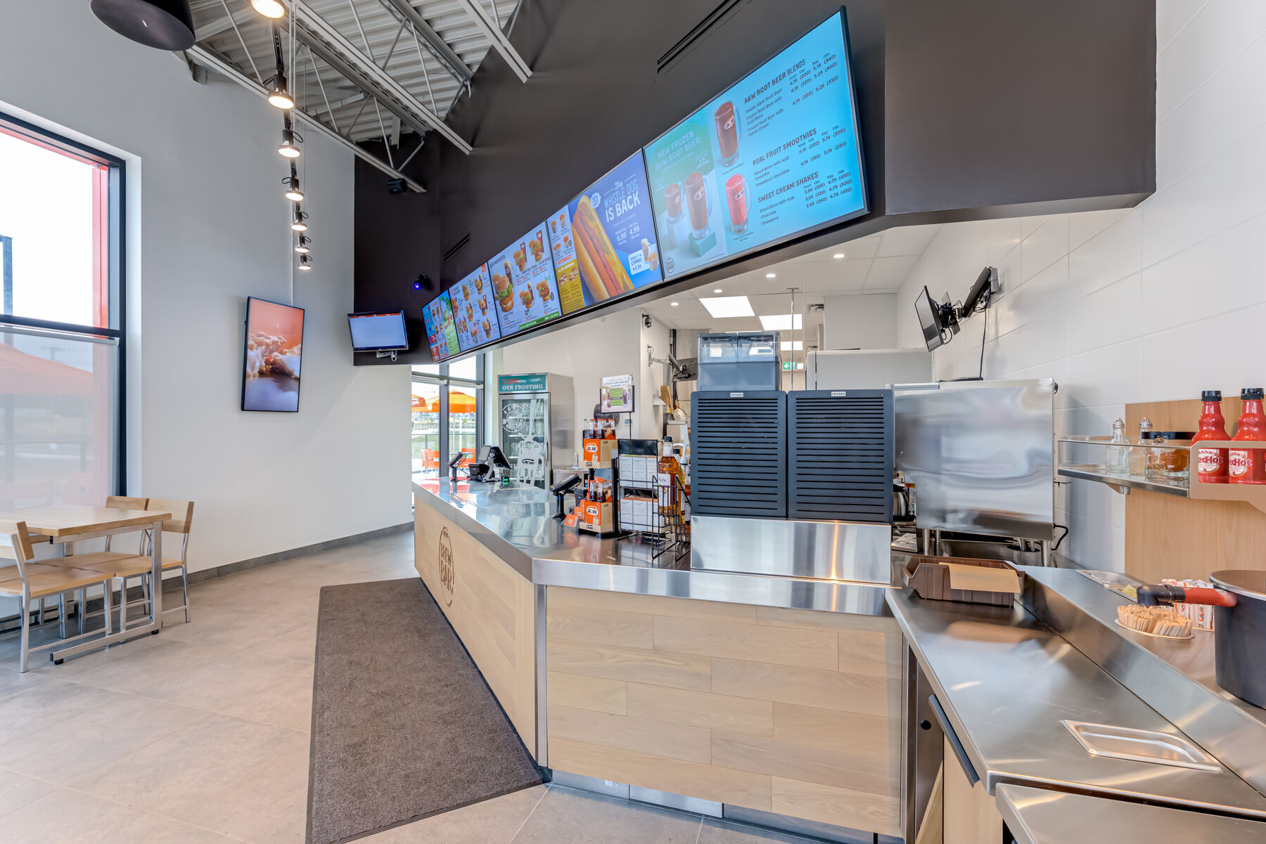 Completed quick-service restaurant ordering counter