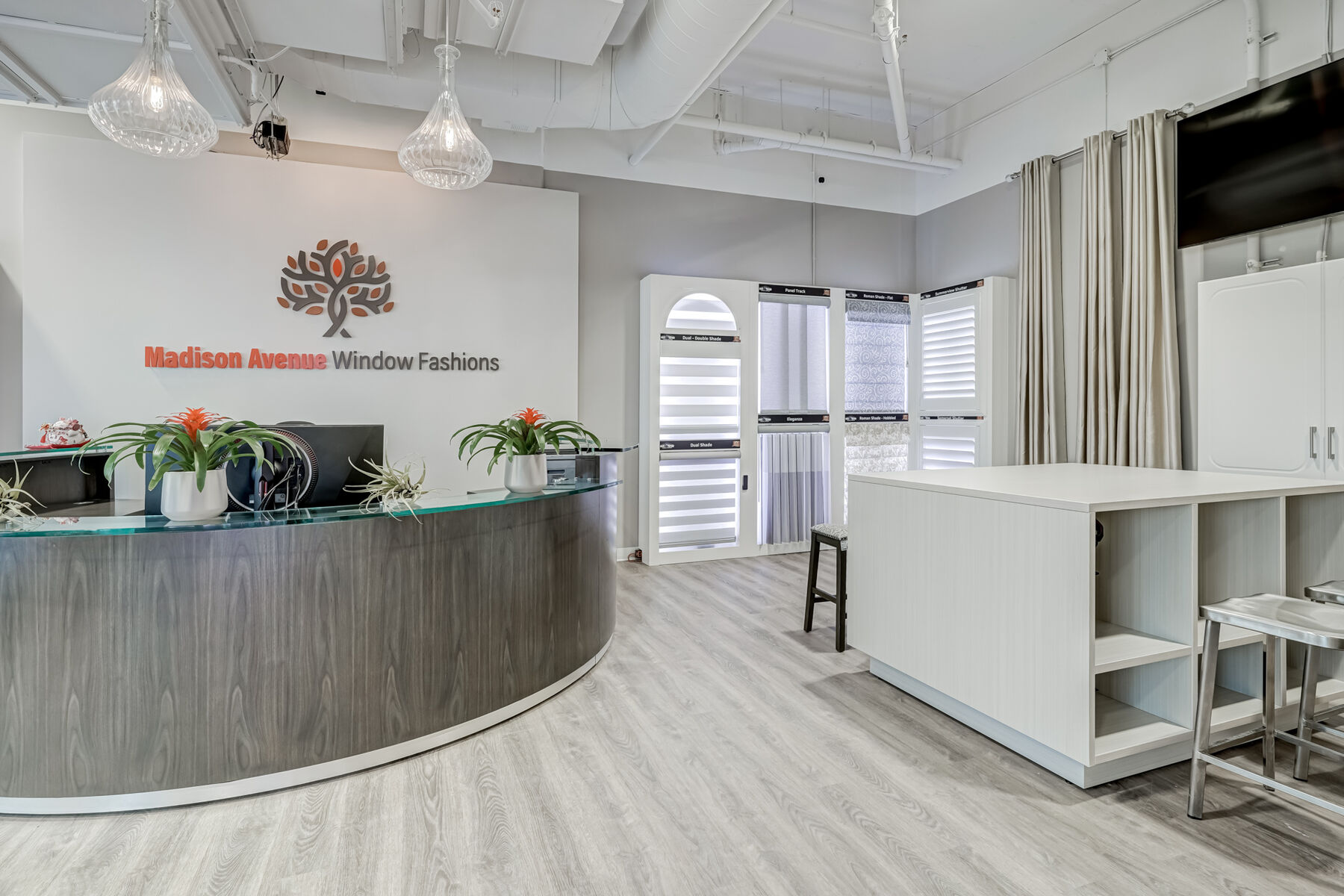 Curved reception desk and consultation area