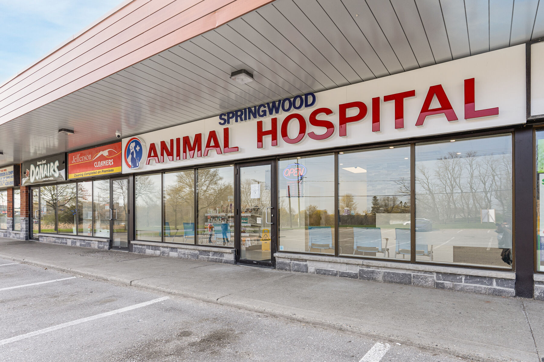 Completed animal hospital storefront at 1645 Dundas Street East in Whitby