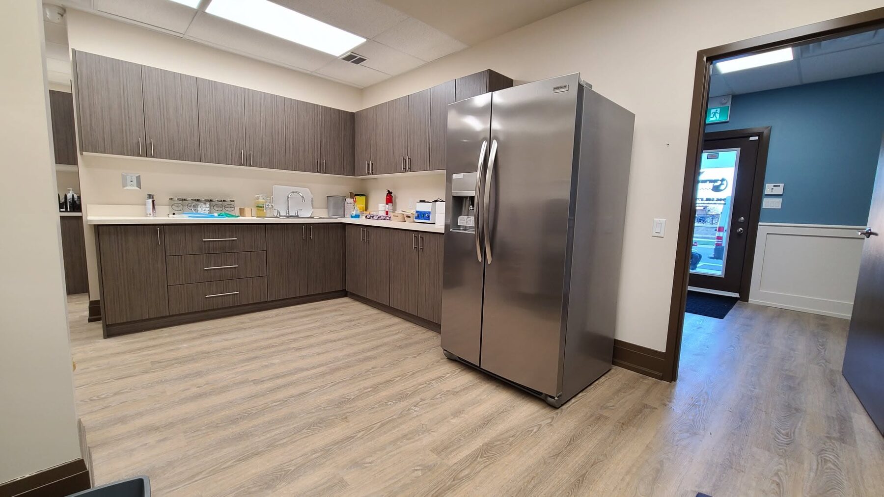Veterinary clinical support area with custom millwork