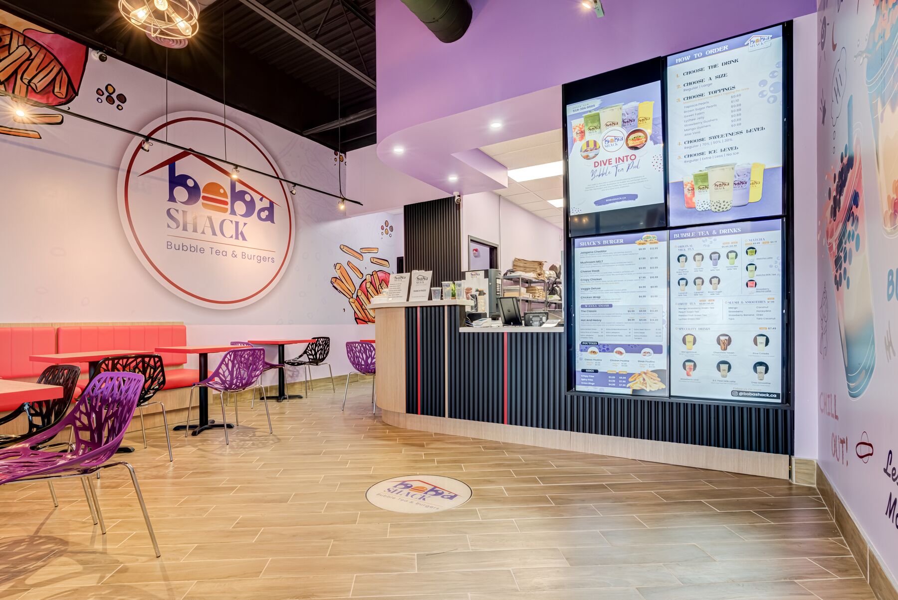 Completed Boba Shack dining room and ordering counter in Cambridge